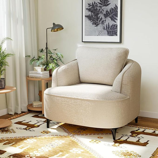 36 Lounge Chair with Metal Leg Accent Chair with Plush Chenille Upholstery Ergonomic Back &amp Boneless Comfort for Living Room Bedroom Office No-Assembly Beige
