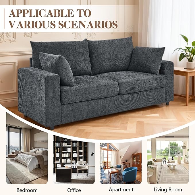 71 Loveseat Sofa Upholstered Love Seat with Deep Cushions &amp Removable Pillows Modern Polyester Couch for Bedroom Living Room &amp Office (Blue Gray)