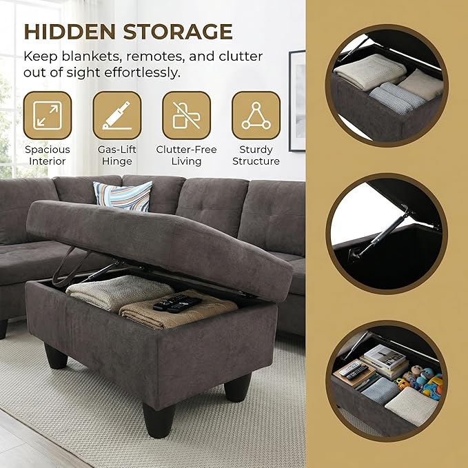 3-Piece L-Shaped Modular Leather Sofa – Convertible Sectional Couch with Movable Chaise &amp Storage Ottoman Multi-Scene Use for Living Room Apartment &amp Office Dark Brown