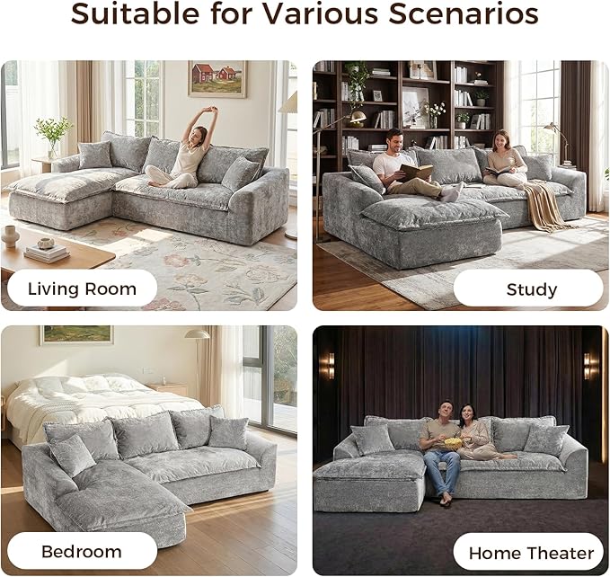 103”Modular Sectional SofaUpholstered Boneless Couch for Living Room BedroomModern Modular L-Shaped Chaise CouchCloud Sectional Sofa with Deep Seat (Light GrayLeft Facing Chaise)