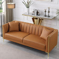 FOTOSOK Leather Couch Sofa Office Couches 78'' Apartment Faux Leather Sofa with 2 Throw Pillows &amp Gold Metal Legs Waterproof 3 Seater Couches for Small Living Room Affordable Luxury Design