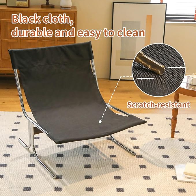 Modern PU Leather Living Room Chair-High Back Ergonomic Lounge Chair with Soft Padded Seat &amp Sturdy Metal Legs Mid-Century Stylish Living Room Reading Chair for Office Bedroom(Black + Faux Leath