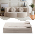 76 Convertible Folding Futon Sofa Bed Queen Sleeper Sofa with Pillow Teddy Fabric Floor &amp Futon Loveseat Couch Foam Folding Mattress Sleeper for Living Room Guest Use Office Apartment(Beige