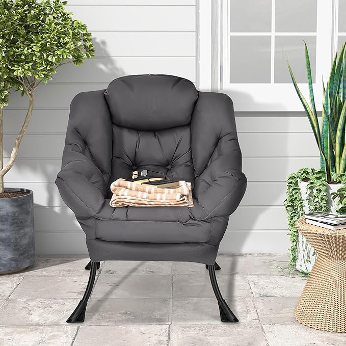 KOMFOTT Modern Accent Chair Set of 2 Soft Upholstered Lazy Sofa with Side Pocket &amp Armrests Single Sofa Armchair Leisure Sofa Chair for Living Room Bedroom Gray
