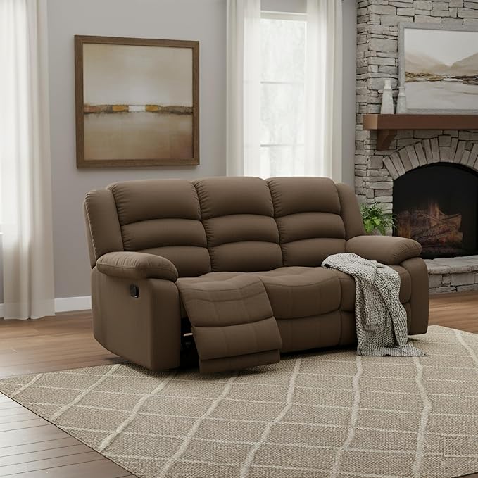 AC Pacific Bill Collection Modern Fabric Upholstered Living Room Reclining Sofa with Padded Pillow Top Armrests Chocolate Brown
