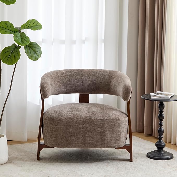 Christopher Knight Home Kled Upholstered Lounge Chair Indoor with Wooden Frame Modern Accent Chair for Living Room Comfy Reading Armchair with 3 Legs Design Thick Cushions Brown + Walnut