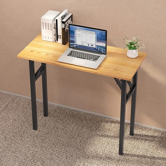 soges Small Computer Desk 31.5 inches Folding TableLaptop Desk Dining Table Writing Table Study DeskWorkstation for Home Office No- Assembly RequiredTeak&ampBlack