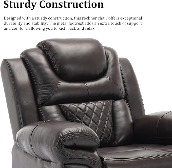 Leather Recliner Chair with Adjustable Backrest Modern Home Theater Seating with LED Light Strip for Living Room Bedroom Home TheaterRV(Brown)