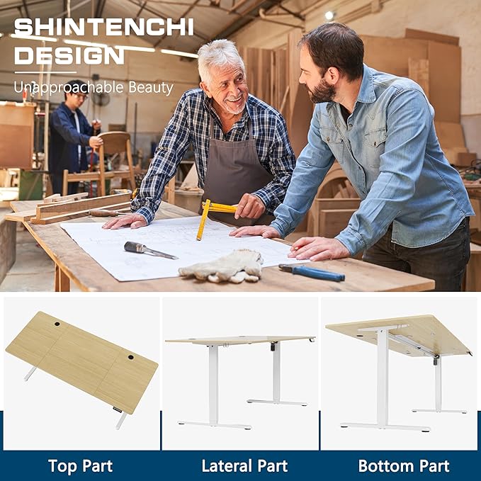 Shintenchi Standing Desk 71x31 Inch Height Adjustable Electric Sit Stand up Desk Ergonomic Rising Computer Table Modern Lift Gaming Desk Workstation for Home Office Walnut and White