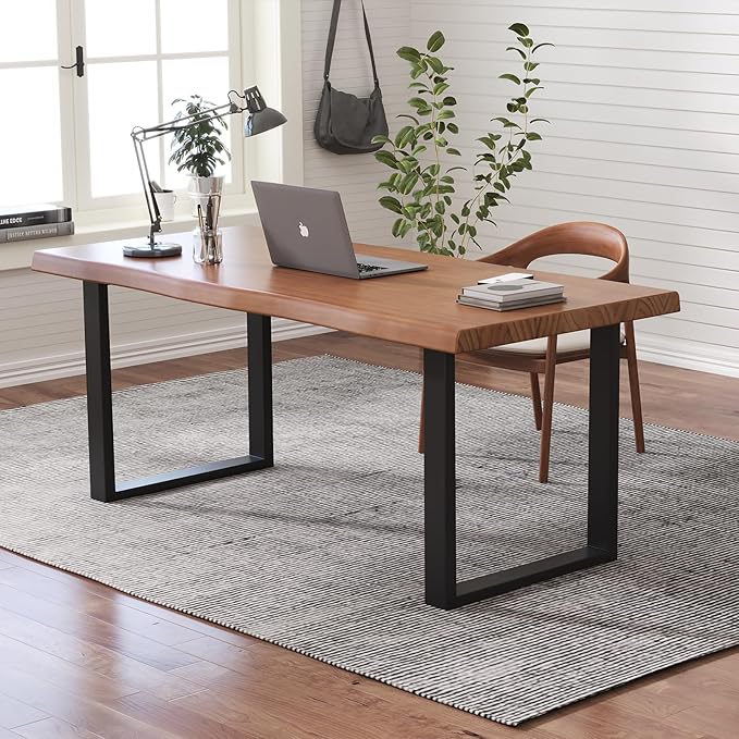 Solid Wood Office Desk 47.24 Tan Executive Computer Desk with Heavy-Duty Metal Base Multi-Purpose Desk/Dining Table Ideal for Home Office &amp Work Environments
