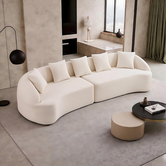 Oversized Sectional Sofa for Living Room 110 Modern Luxury Chenille 5-Seater Extra Deep &amp Wide Seat Curved Cloud Couch with 5 Throw Pillows No Assembly Needed Cream White