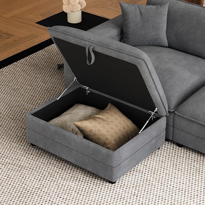 Modular Ottoman for Sectional Sofa Chenille Upholstered Footrest Bench Comfy Living Room Furniture for Apartment Studio &amp Office