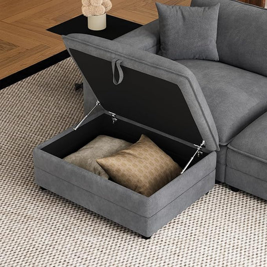 Modular Ottoman for Sectional Sofa Chenille Upholstered Footrest Bench Comfy Living Room Furniture for Apartment Studio &amp Office