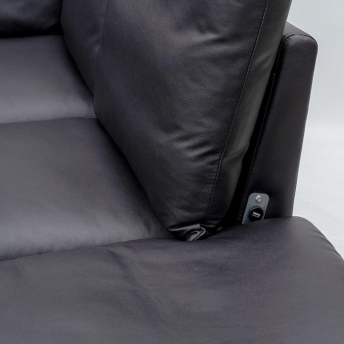 Panana 5 and 6 Seater Convertible Sectional Sofa CouchL-Shape with Universal Corner and Bulit-in USB Charging Port Chaise (Black Leather Look Fabric 6 Seater Corner with Built-in USB Port Chaise)