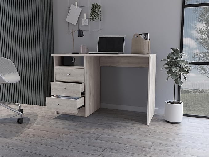 Spacious Computer Desk with 3 Drawers Modern Light Grey Perfect for Home Office &amp Dorm