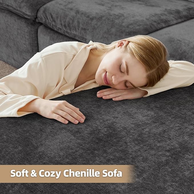 112 Cloud Couch Sectional with Padded Armrests &amp Moveable Ottoman Boneless Sectional Couches for Living Room Dark Grey Couch No Assembly Required