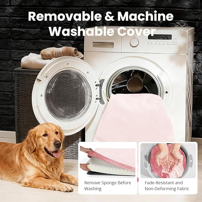OhGeni Orthopedic Waterproof Dog Bed for Medium Large Dogs Machine-Washable Removable Cover in Easy-Clean Fabric High Density Foam &amp Easy-Carry Handle Suitable for Crate 35 inch (Pink)