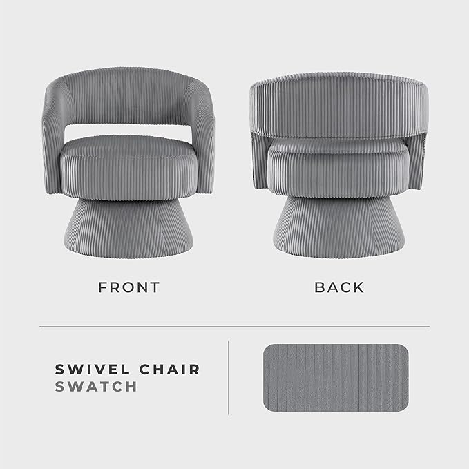 Lexicon 360 Degree Swivel Accent Chair Modern Comfy Corduroy Round Barrel Chair Open Back Plush Foam Cushions Metal Swivel Base for Living Room/Bedroom/Office Dark Gray
