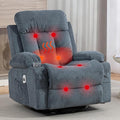 Swivel Recliner Chair for Adults w/Vibration Massage and Heating 360° Rocker Glider Recliner w/Cup Holder and USB Charge Port for Living Room Bedroom Blue