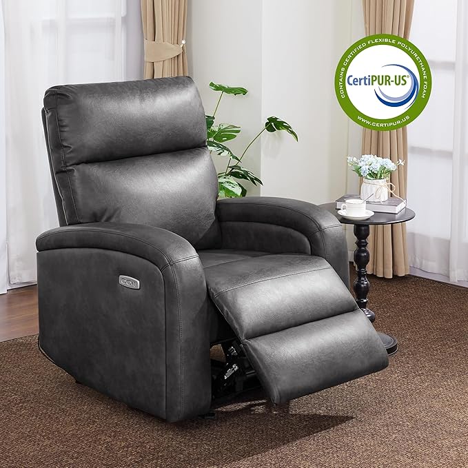 MCombo Zero Wall Recliner Chair Power Wall Hugger Recliner with USB &amp Type-C Dual Charge Ports for Small Space Living Room RV PR644 (Dark Grey)