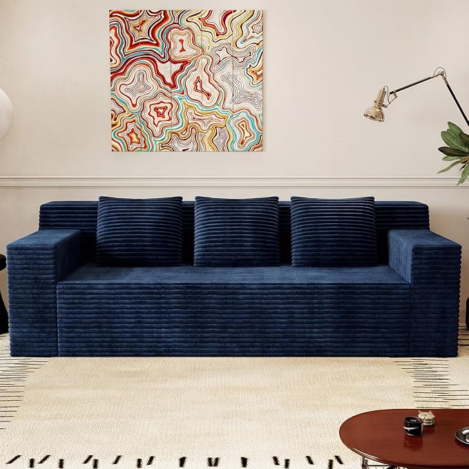 71Cloud Loveseat SofaModern 2-Seater Boneless Couch with 3 Pillows &amp Side PocketSoft Corduroy Love seatCompressed FoamDeep SeatNo Assembly for Living RoomBedroomApartment(Flat Handrail Bl