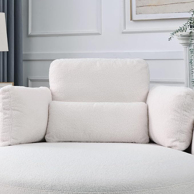 Oversized Swivel Accent Round Chair Modern Upholstered Sofa with Pillows Cozy Leisure Chair for Living Room Bedroom Home Office Club (Teddy Ivory)