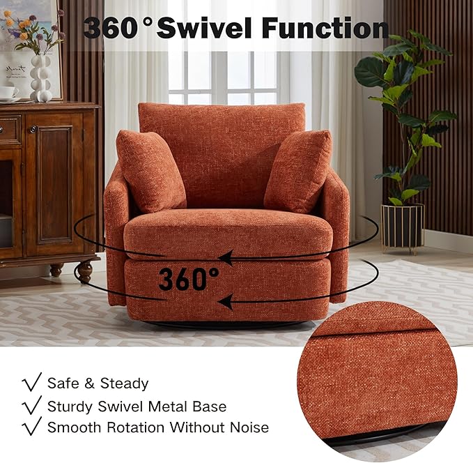 Chifee &amp Vingol 40.6 Oversized Swivel Accent ChairChenilleOrange