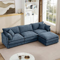 GNIXUU 102 Modular Sectional Sofa L Shaped Cloud Couch with Movable Ottoman &amp 4 Pillows Deep Seat Chenille 4 Seater Sectional Couches for Living Room Apartment (Blue)