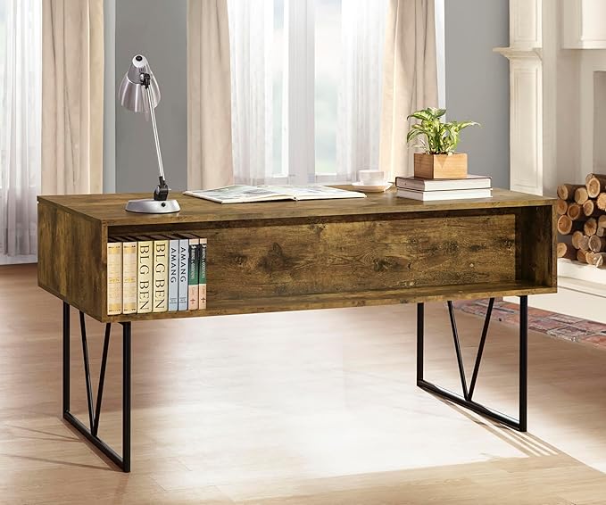 Coaster Home Furnishings Analiese Rustic 63-Inch 4-Drawer Home Office Computer Writing Desk Study Table with Storage Engineered Eco-Friendly Wood Look Laminate Sturdy Steel Base Rustic Nutmeg 800999