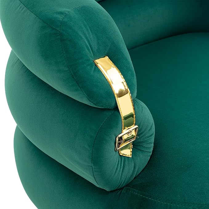 Velvet Oversized Armchair Accent Chair with Ottoman Mid-Century Modern Living Room Chairs Single Sofa Chair with Metal Legs Upholstered Tufted Reading Chairs for Bedroom Office (Green)