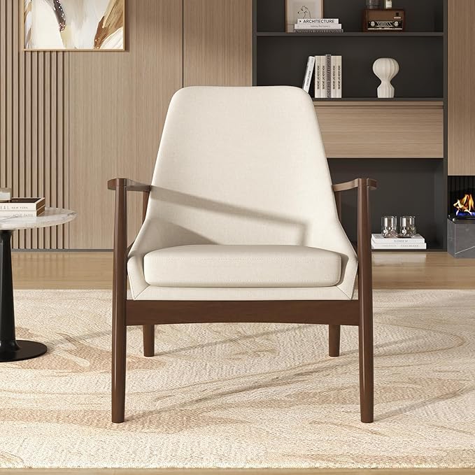 Accent Chair Mid Century Modern Armchair with with Solid Wood e Reading Leisure Chair with High Back for Living Room
