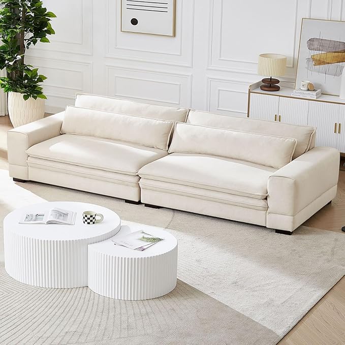 KEVINSPACE 104.72 Sofa Couch Mid Century Modern Sofa 3 Seater Sofa for Living Room Deep Seat Sofas Furniture Comfy Couches with 2 Pillows Comfy Cushion for Bedroom Apartment Office Beige