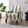HULALA HOME Living Room Armchair Farmhouse Striped Accent Reading Chair with Wooden Legs &amp High Back Rest &amp Padded Armrest &amp Nail Head Trim for Lounge/Bedroom Striped Black