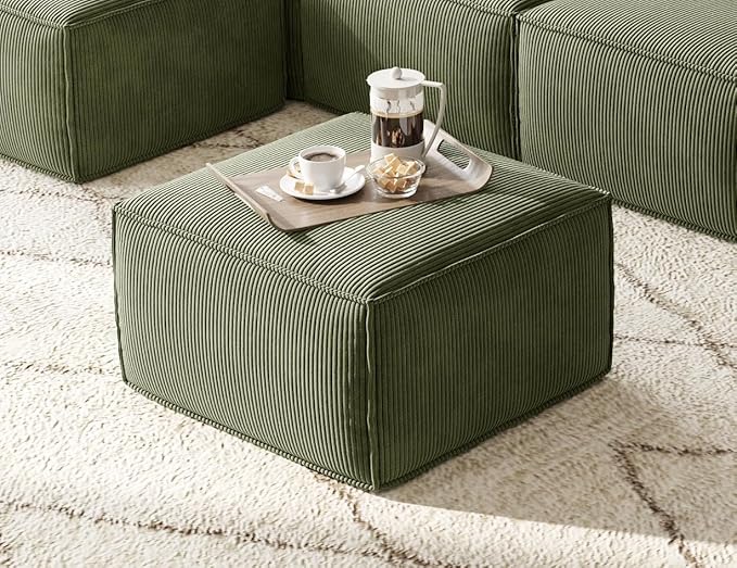 LINSY HOME Modular Sectional Sofa Ottoman Boneless Sofa Comfy Corduroy Sectional Cloud Couch Ottoman for Living Room No Assembly Required Green