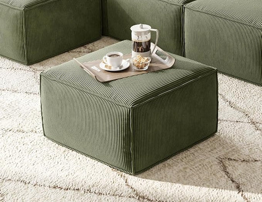 LINSY HOME Modular Sectional Sofa Ottoman Boneless Sofa Comfy Corduroy Sectional Cloud Couch Ottoman for Living Room No Assembly Required Green