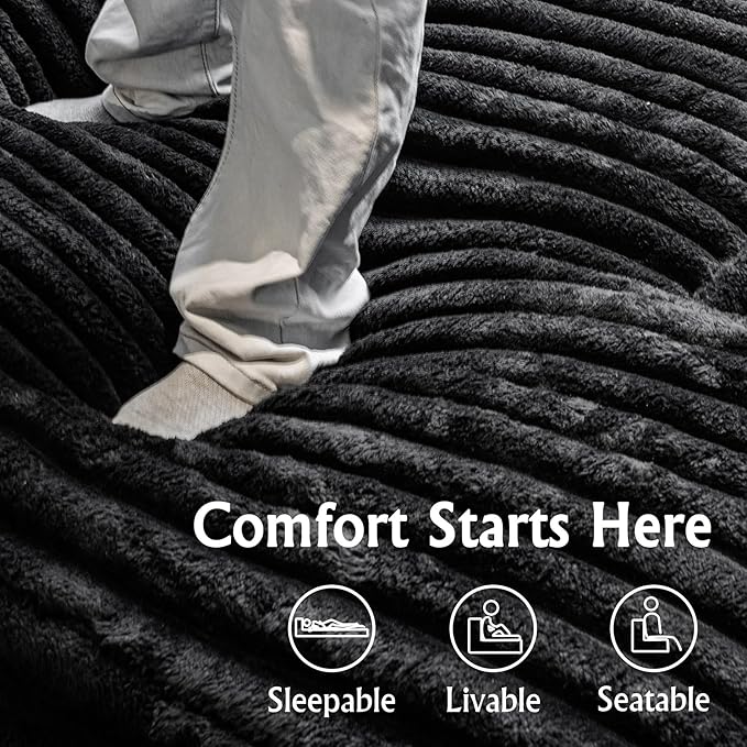 Black sectional couches for Living Room Corduroy Couch118 Cloud Sectional Couch with L-Shape Chaise Modern Modular Sofa Deep Seat Comfort No Assembly Required(Plush Corduroy Fabric)