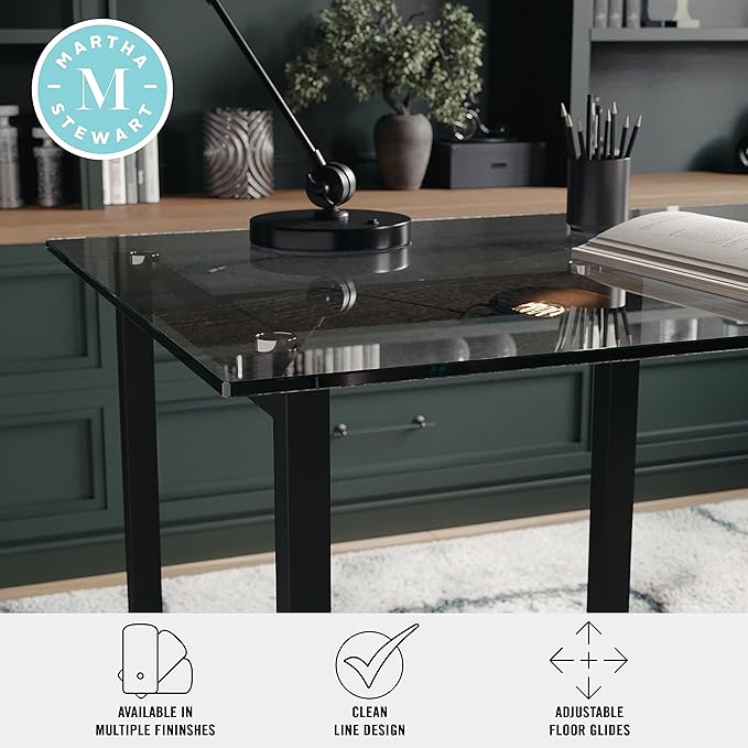 Martha Stewart Eli Home Office Desk with Glass Top and Steel Frame Oil Rubbed Bronze