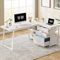 Tribesigns L-Shaped Computer Desk with 3 Drawers Reversible Corner Home Office Desk with Shelves 53-Inch Industrial PC Desk Study Writing Table Workstation for Small Space White