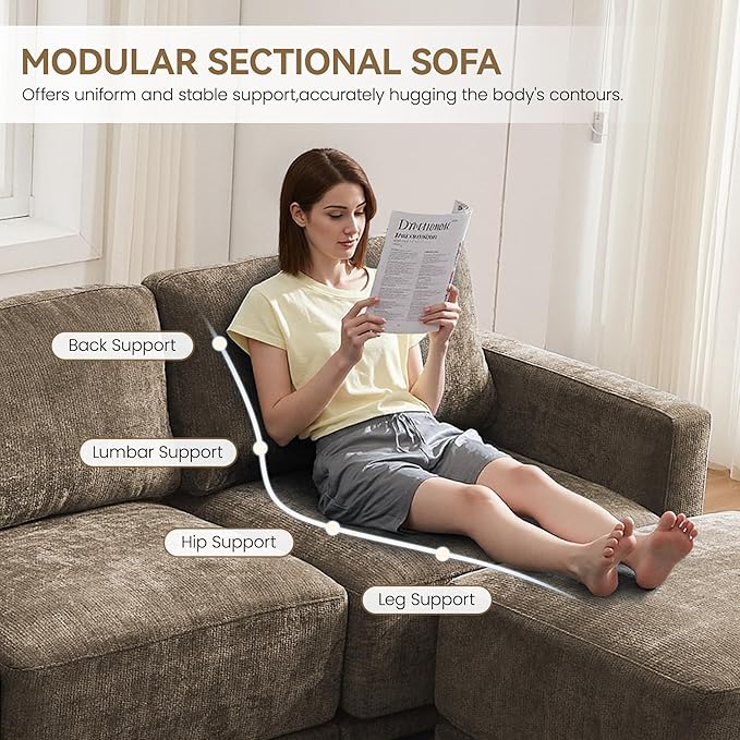 77.4 Oversized Loveseat Couch Upholstered Modular Sectional Sofa with Thick Cushions Love Seat Sofa Chenille Comfy 2 Seater Sofas for Living Room Easy Assembly Brown