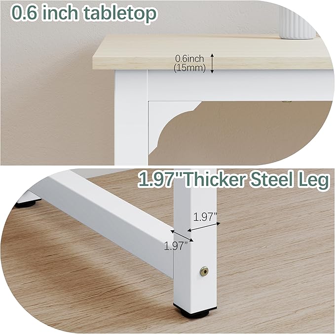 NSdirect Large Office Desk for Home Office Large 63 Computer Desk Table Wide Writing Study Desk for 2 Person Metal Sturdy Frame Thicker Steel Legs (White Oak 63L x 23.6W x 29.5H)