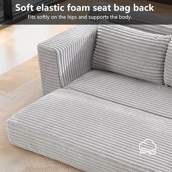 Boneless Couch 2 in 1 Convertible71 Corduroy Cloud Loveseat SofaMemory Foam Couch in a BoxNo Assembly Small Sofa for Living RoomApartments Home OfficeBedroom-Grey