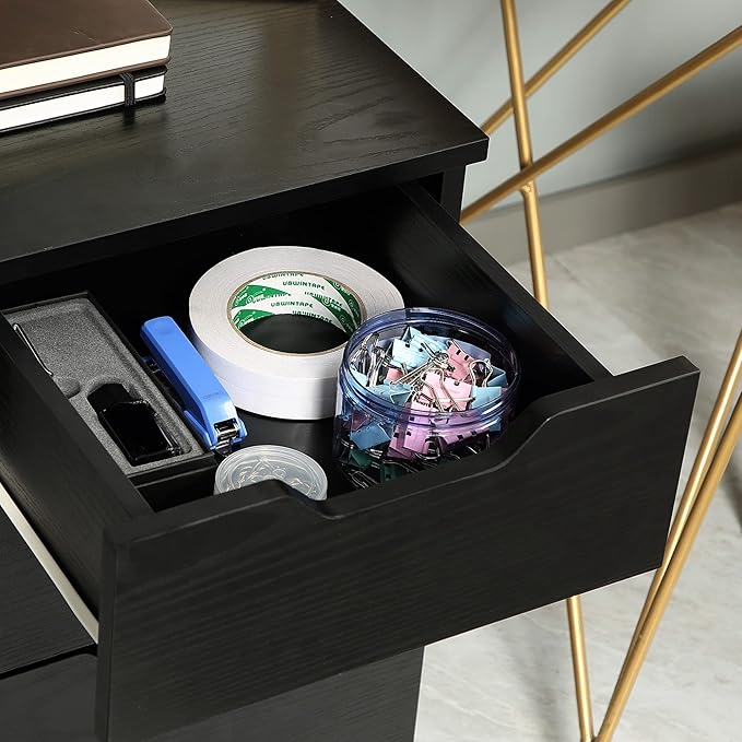 3 Drawer Small File Cabinet with Lock Under Desk Storage Cabinet Organizer with Wheels Locking Filing Cabinet for Home OfficeBlack
