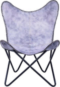 Shy Shy Let's Touch The Sky Leather Chair Living Room Chairs- Grey Leather Butterfly Arm Chair -Handmade with Powder Coated Folding Iron Frame (Vintage Cover with Frame) (Grey+Black)