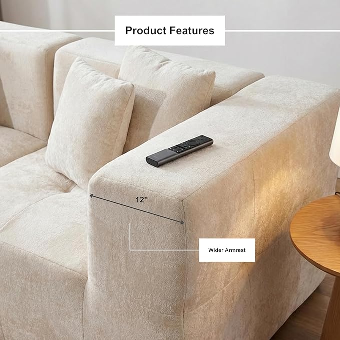 · REDEARTH · 5-Seater Modular Velvet Sectional Sofa No-Assembly U-Shaped Compressed Couch in a Box with Ottoman Boneless Modular System in Plush Velvet for Living Room (3-Seater + 2-Ottoman) Cream