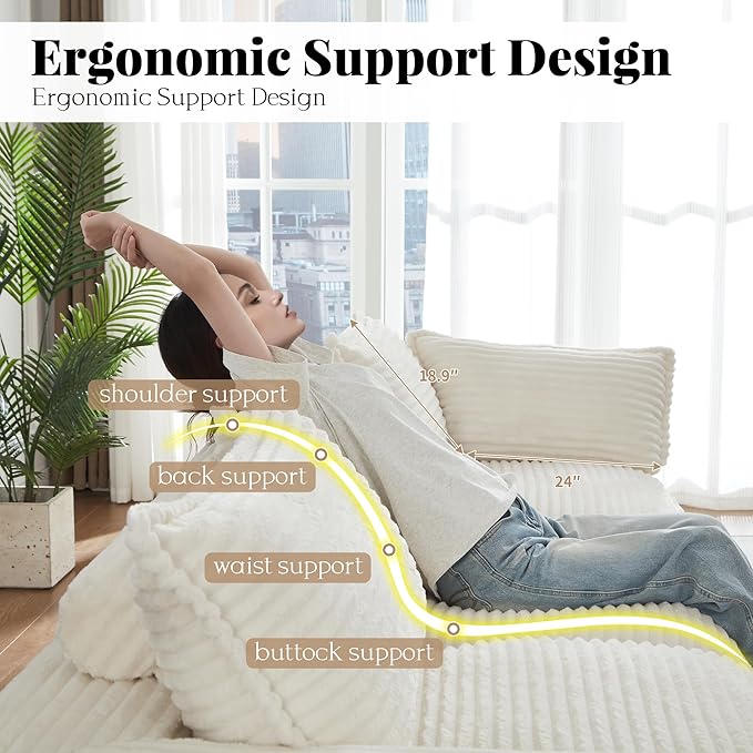 Modern L Shape Boneless Couch 109.4 Modular Sectional Sofa with Ottoman Comfy Corduroy Cloud Sofa with Deep Seat &amp Double-Layer Cushion Convertible 4 Seater Sleeper Couches for Living Room Wh