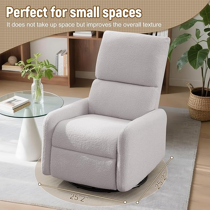 360° Rocking Chair Nursery Rocker Chair with Side Pockets Glider Nursing Chair with Steel Structure Base Small Chair for Small Spaces Sherpa Swivel Accent Chairs for Living Room Nursing