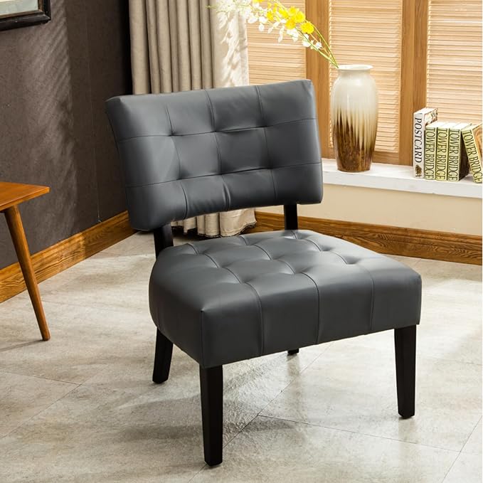 Contemporary Tufted Oversized Accent Chair with Plush Boucle Fabric and Faux Leather Options Kiln-Dried Hardwood Frame Deep Cushion Seat Ergonomic Back Support Versatile Living Room Chair (Gray)