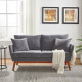 VINGLI 63.5 W Comfy Small Upholstery Love Seat Couch with Soild Rubber Wood Frame 2 Seater Mid Century Linen Fabric Loveseat Sofa Mini Couch with Two Pillows for Small Spaces Bedroom Grey