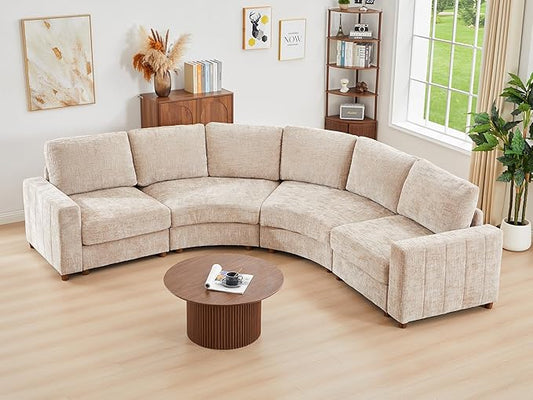 ORRD Curved Sectional Sofa Convertible L Shaped Couch with Deep Seat Boucle Modular Sectional Sofa with Pillows Curved Chenille Comfy Corner 4 Seat Couch for Living Room Beige
