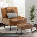 Yongqiang 35 Accent Chair with Ottoman Mid Century Modern Upholstered Faux Leather Chairs for Living Room Bedroom Lounge Chair Armless Sofa Chair and Ottoman Brown